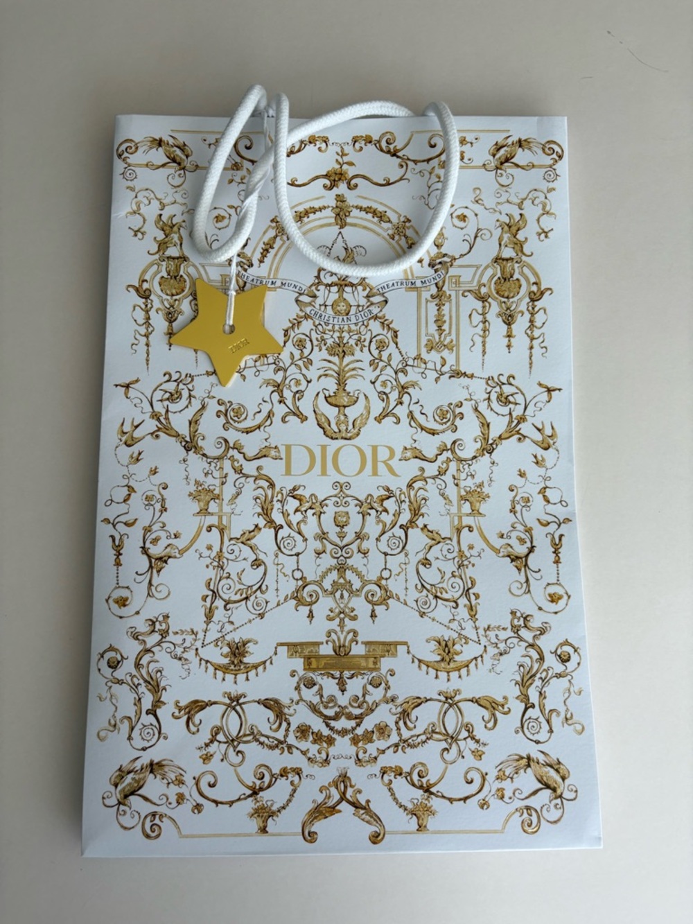 Dior White and Gold Ornate Gift Tote with Star charm